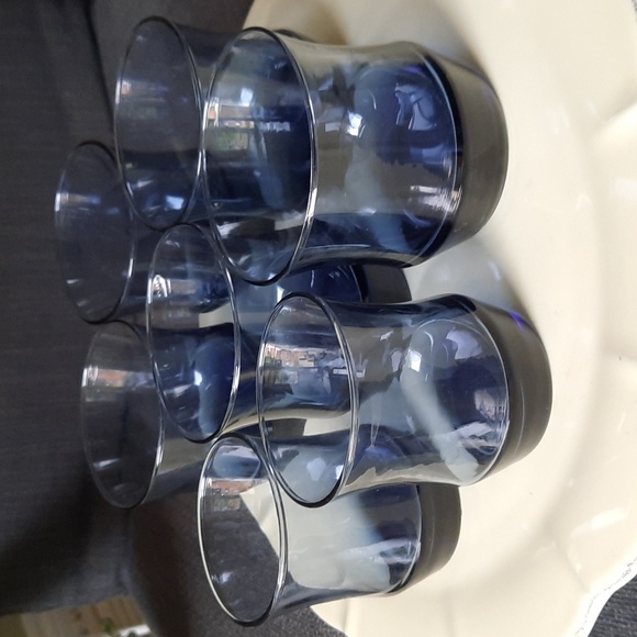 Vintage 2 Sets Libbey Apollo Duskey Navy Blue Lowball Glasses medium & small - Picture 1 of 10
